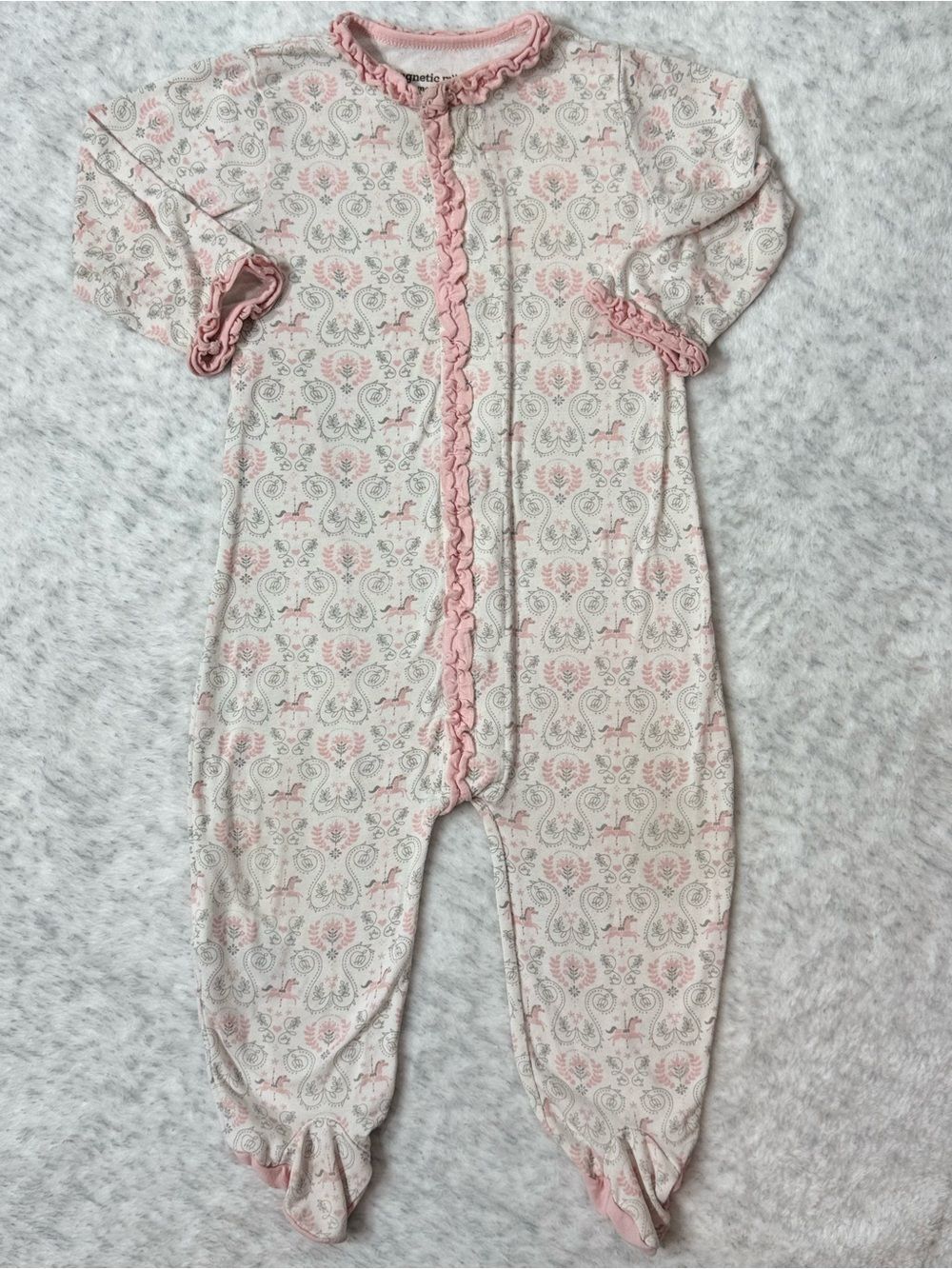 Magnetic Me Carousel Horse Paisley Footie Sleeper 6-9M Baby Girl Modal Ruffle